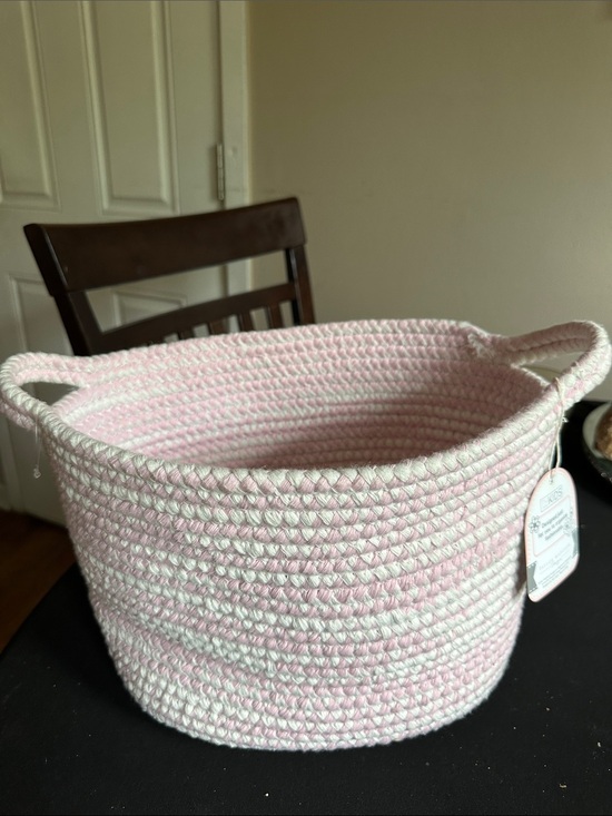 TM Kids Designs Other - Pink & Cream Cotton Rope Storage Basket with Handles